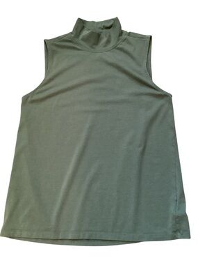 Lands End Sleeveless Mock Neck Top Dark Sage Green Medium 10-12